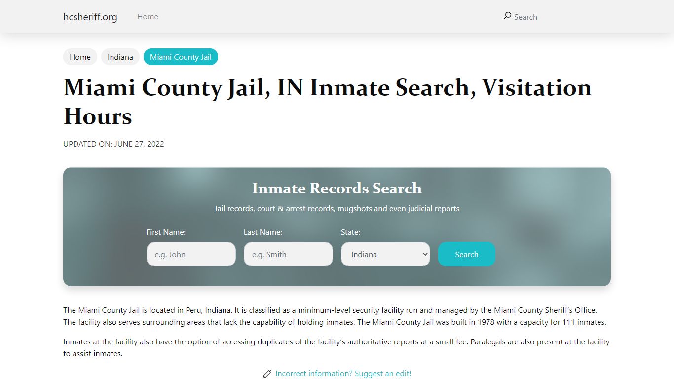 Miami County Jail, IN Inmate Search, Visitation Hours